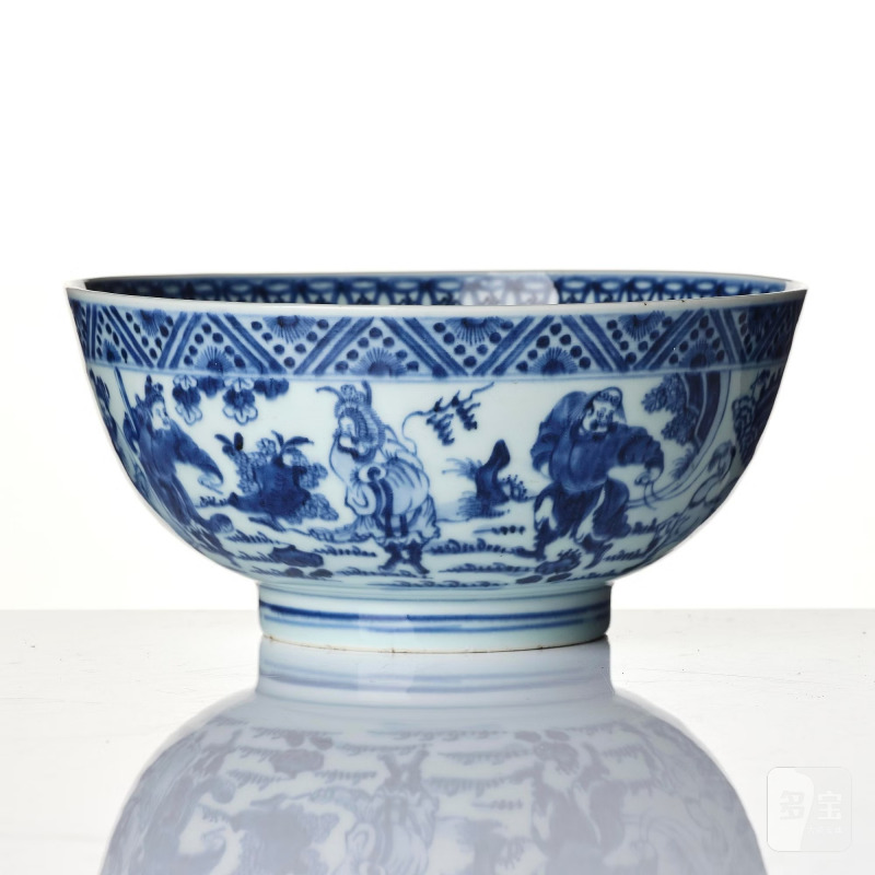 A blue and white 'foreigners bearing gifts' bowl, - 图3